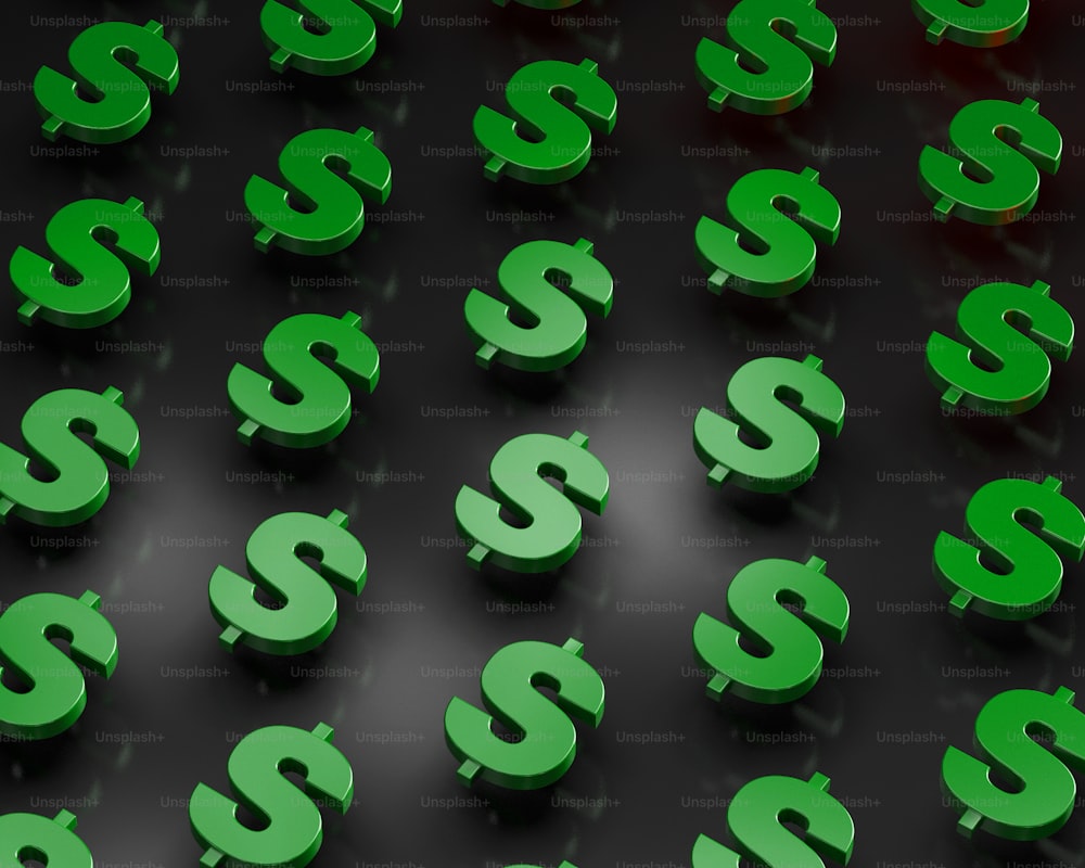 a lot of green dollar signs on a black background