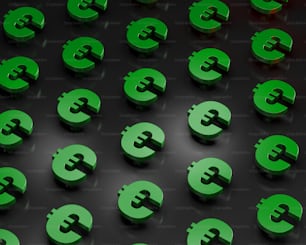 a bunch of green bitcoins sitting next to each other