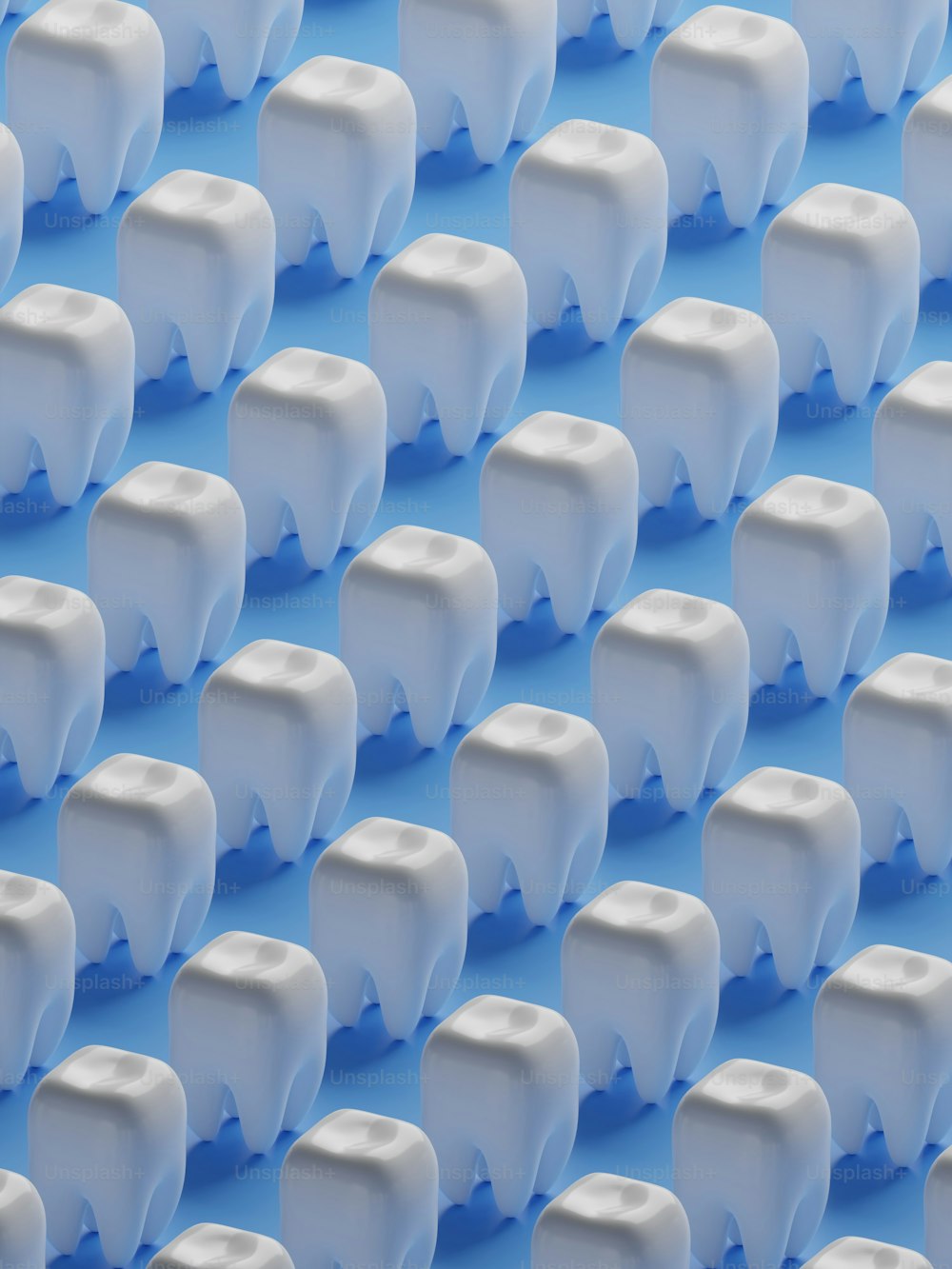 a large group of white elephants on a blue background