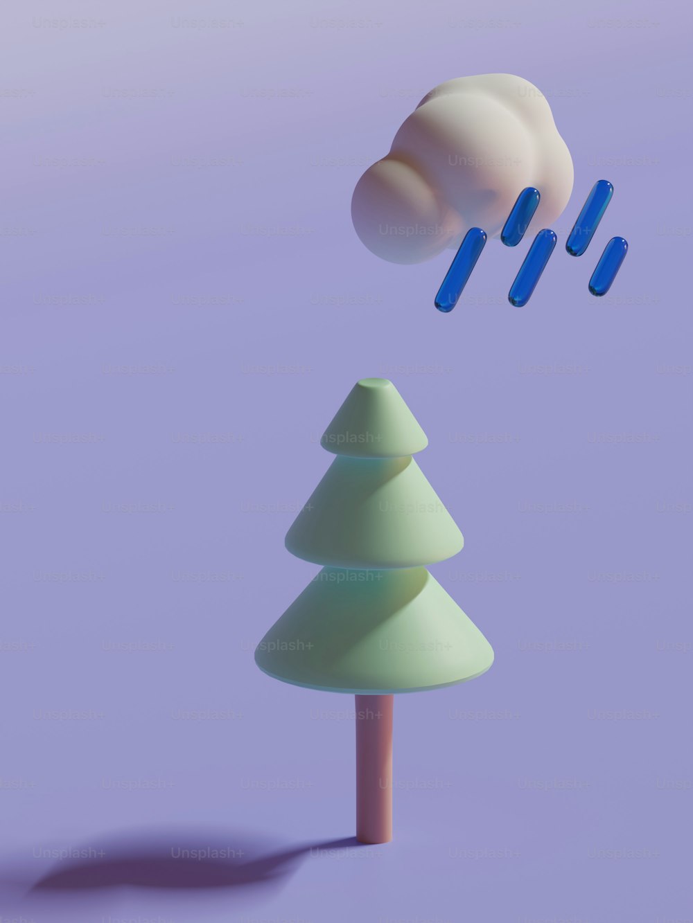 Ein computergeneriertes Bild einer Wolke, die über einem Baum schwebt