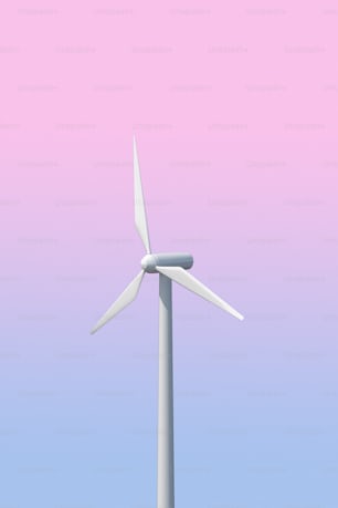 a wind turbine with a pink sky in the background