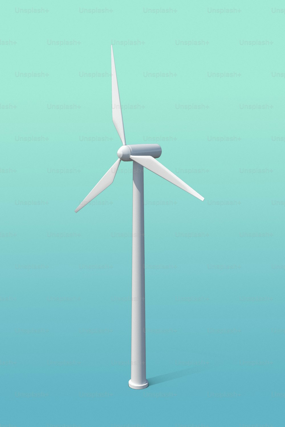 a white wind turbine on a blue background