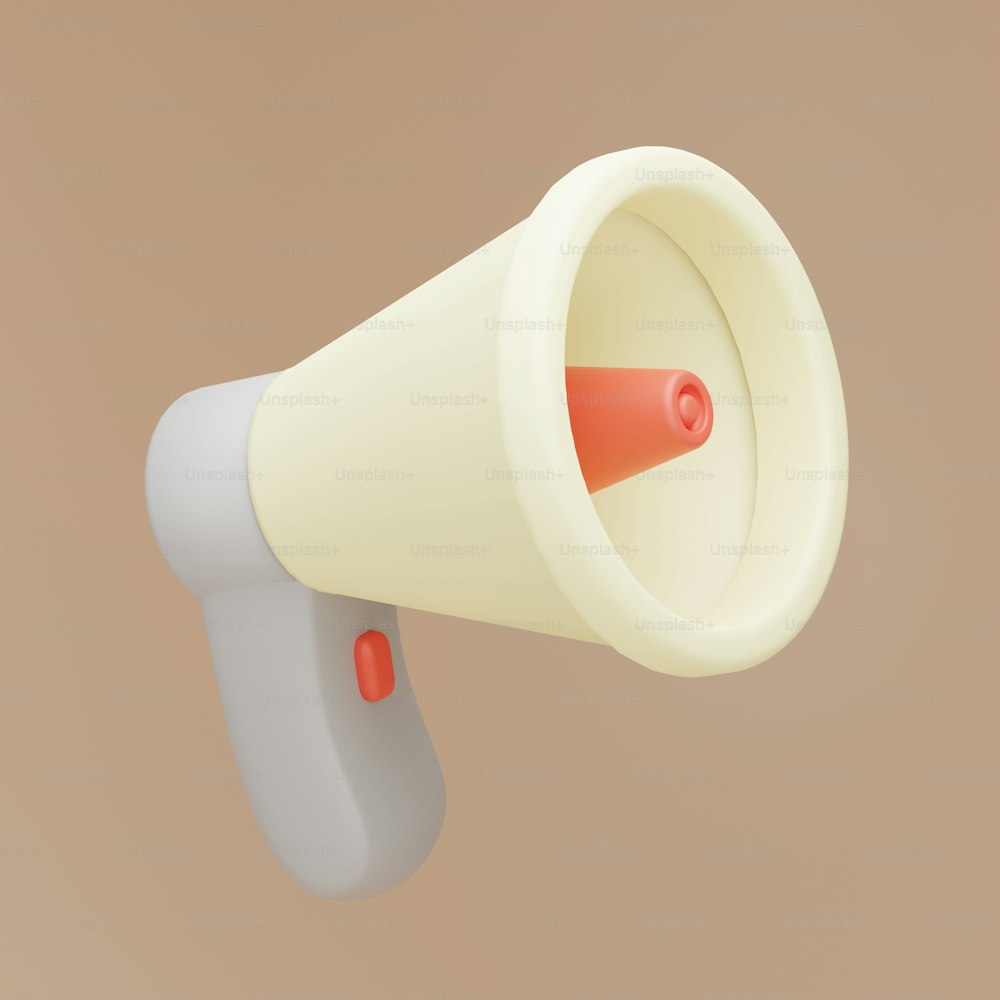 um close up de um megafone branco e vermelho