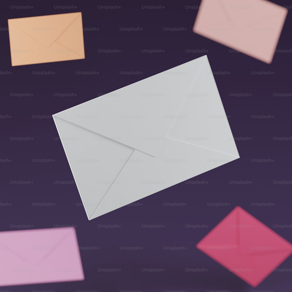 um grupo de envelopes coloridos diferentes voando pelo ar