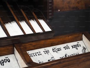 a close up of a piano with writing on it