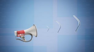 a red and white megaphone next to a blue background