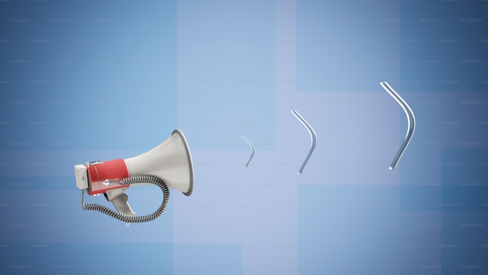 a red and white megaphone next to a blue background