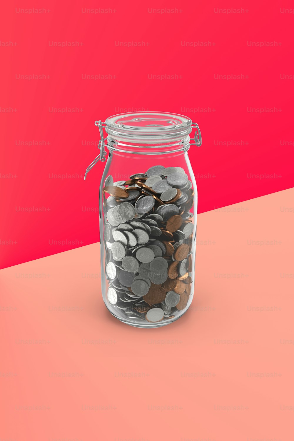 a glass jar filled with lots of coins