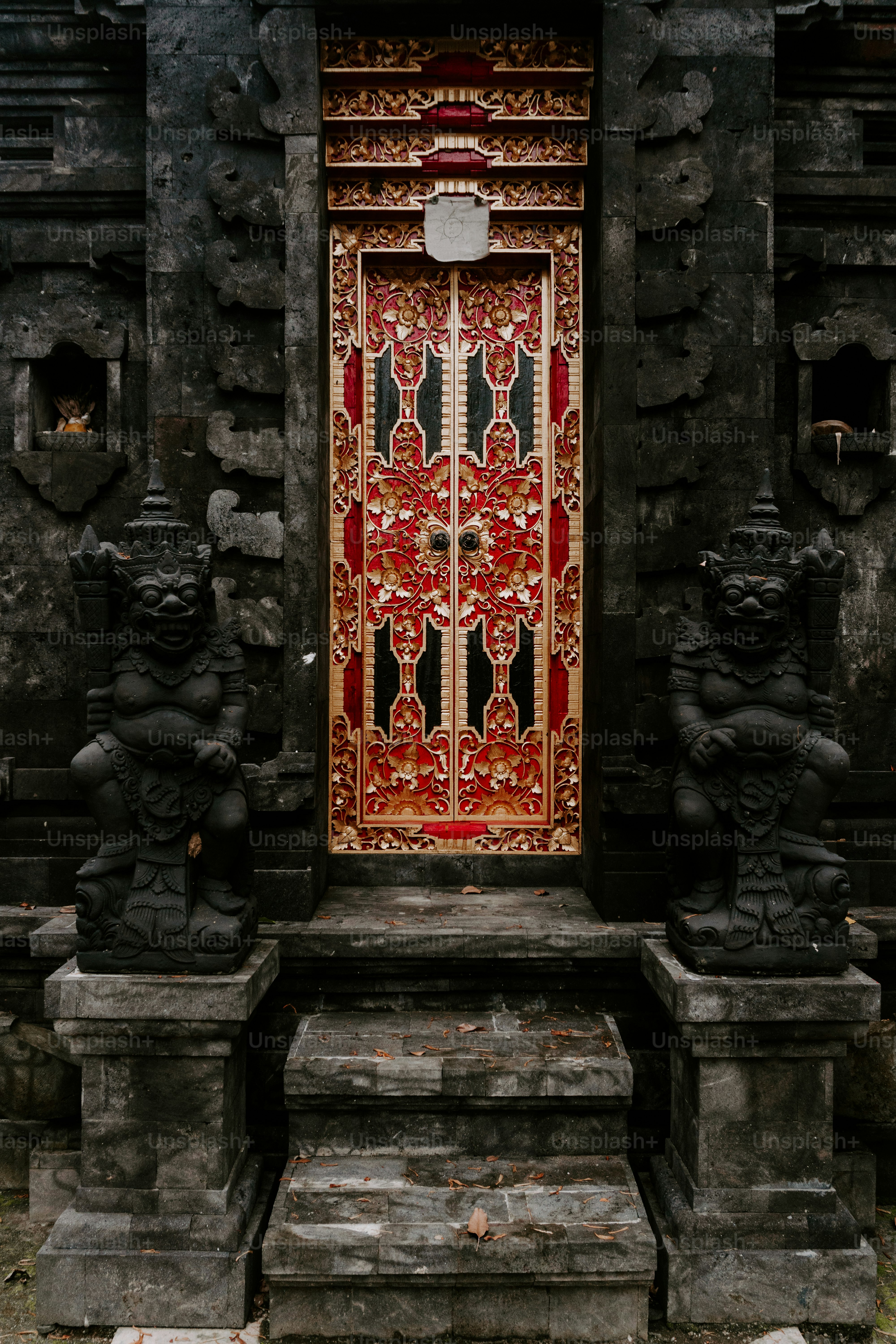 Balinese Hindu temple exterior details, doorway to the temple