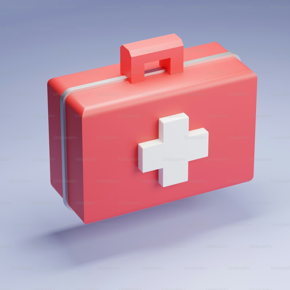 a red case with a white cross on it
