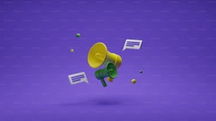 a yellow megaphone with speech bubbles floating around it