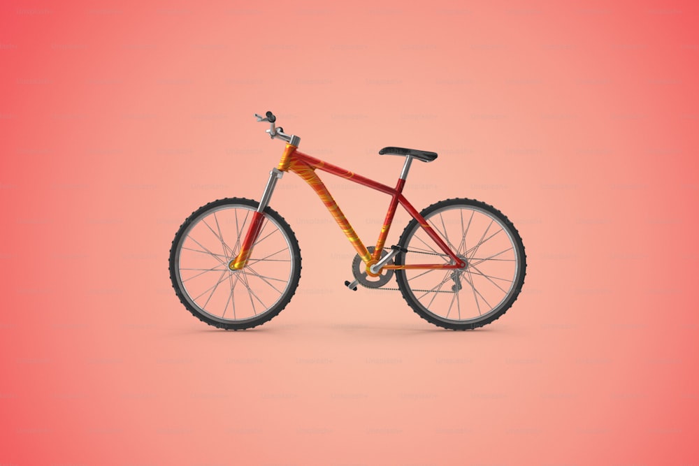 a red and yellow bicycle on a pink background