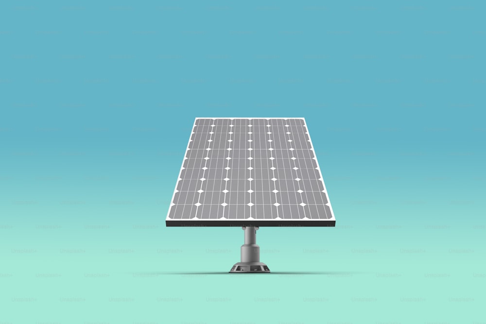 un panel solar sobre un soporte de metal sobre un fondo azul
