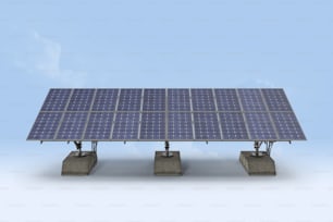 a large solar panel sitting on top of cement blocks