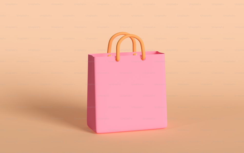Una bolsa de compras rosa con un asa de madera
