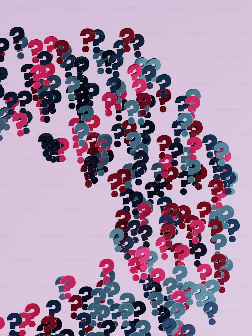a large number of question marks on a pink background