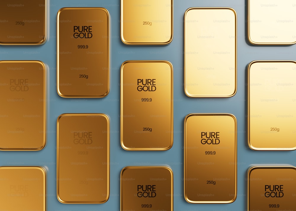 a wall of gold bars with the words pure gold on them