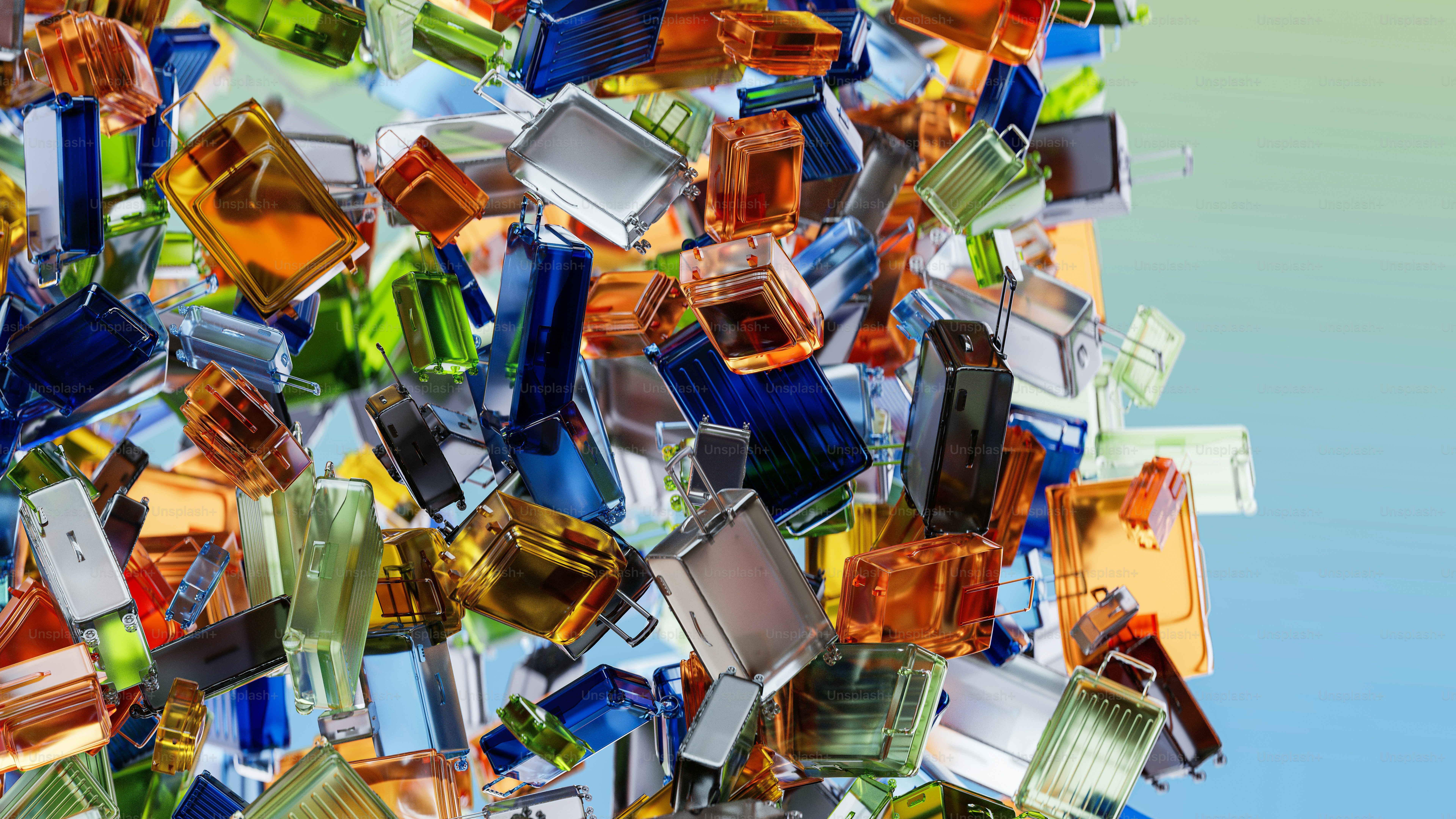 Una pila de bloques de vidrio de colores sentados encima de una mesa