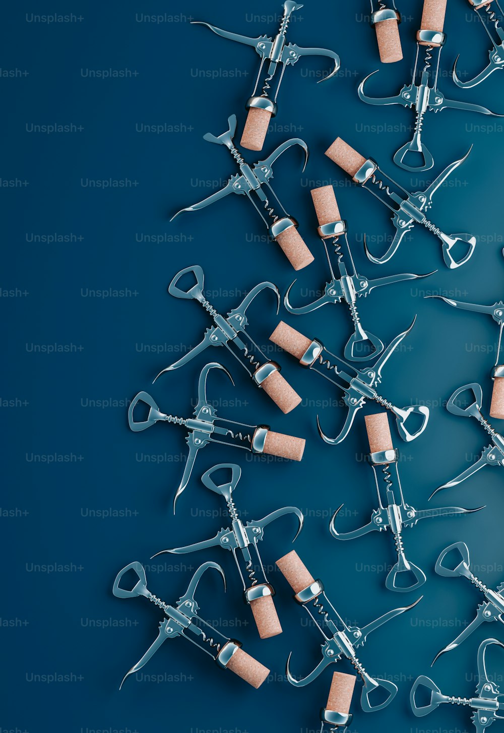 a group of surgical instruments with corks on them