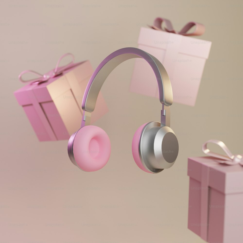 Ein Kopfhörer hängt an einer Geschenkbox