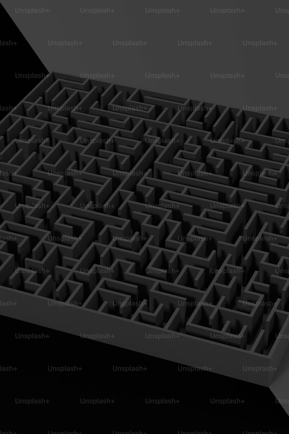 ein schwarzes quadratisches Labyrinth auf schwarzer Fläche