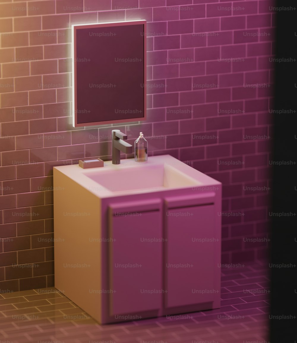 uma casa de banho com um lavatório e um espelho