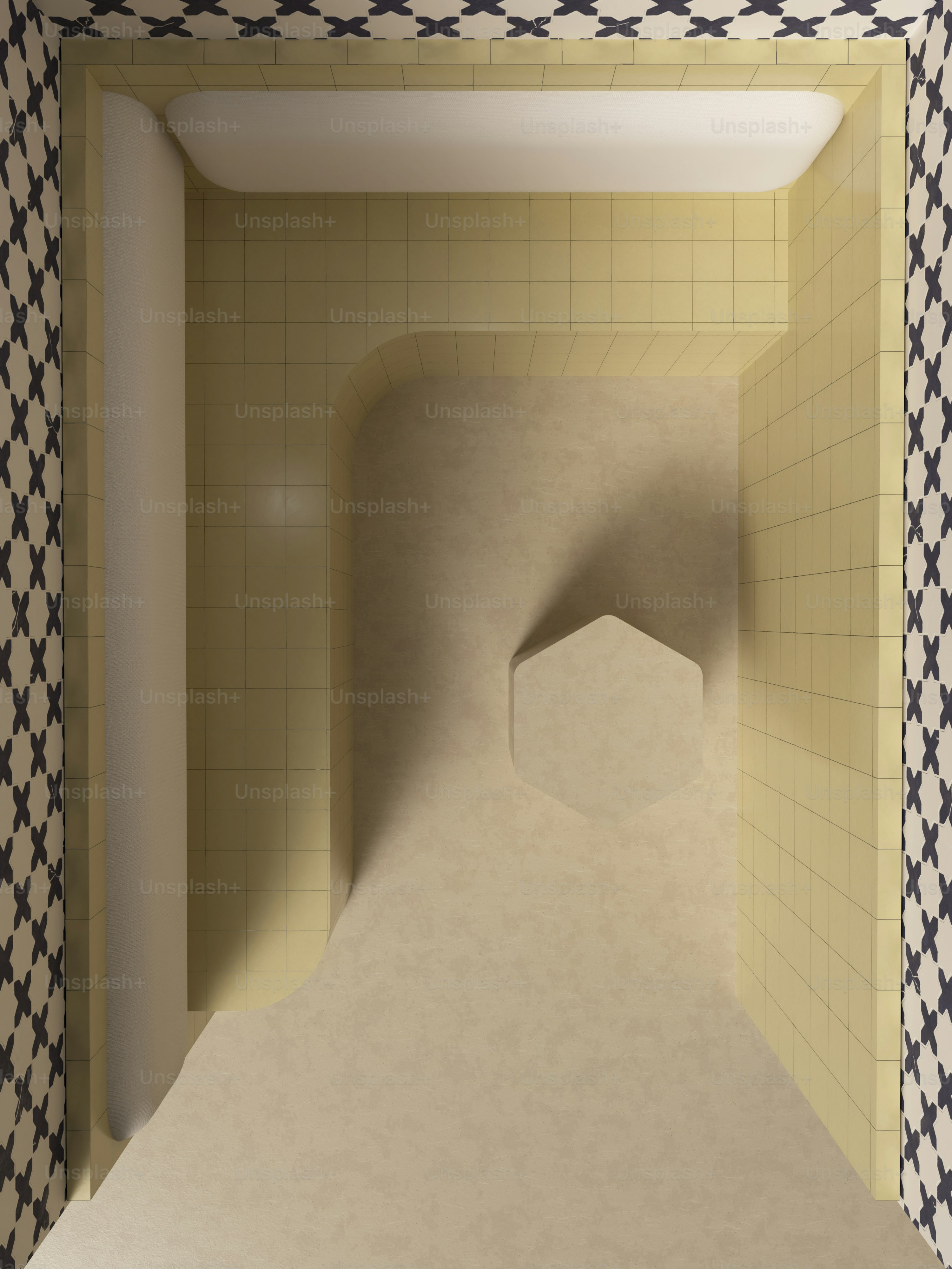 壁に市松模様の空の部屋