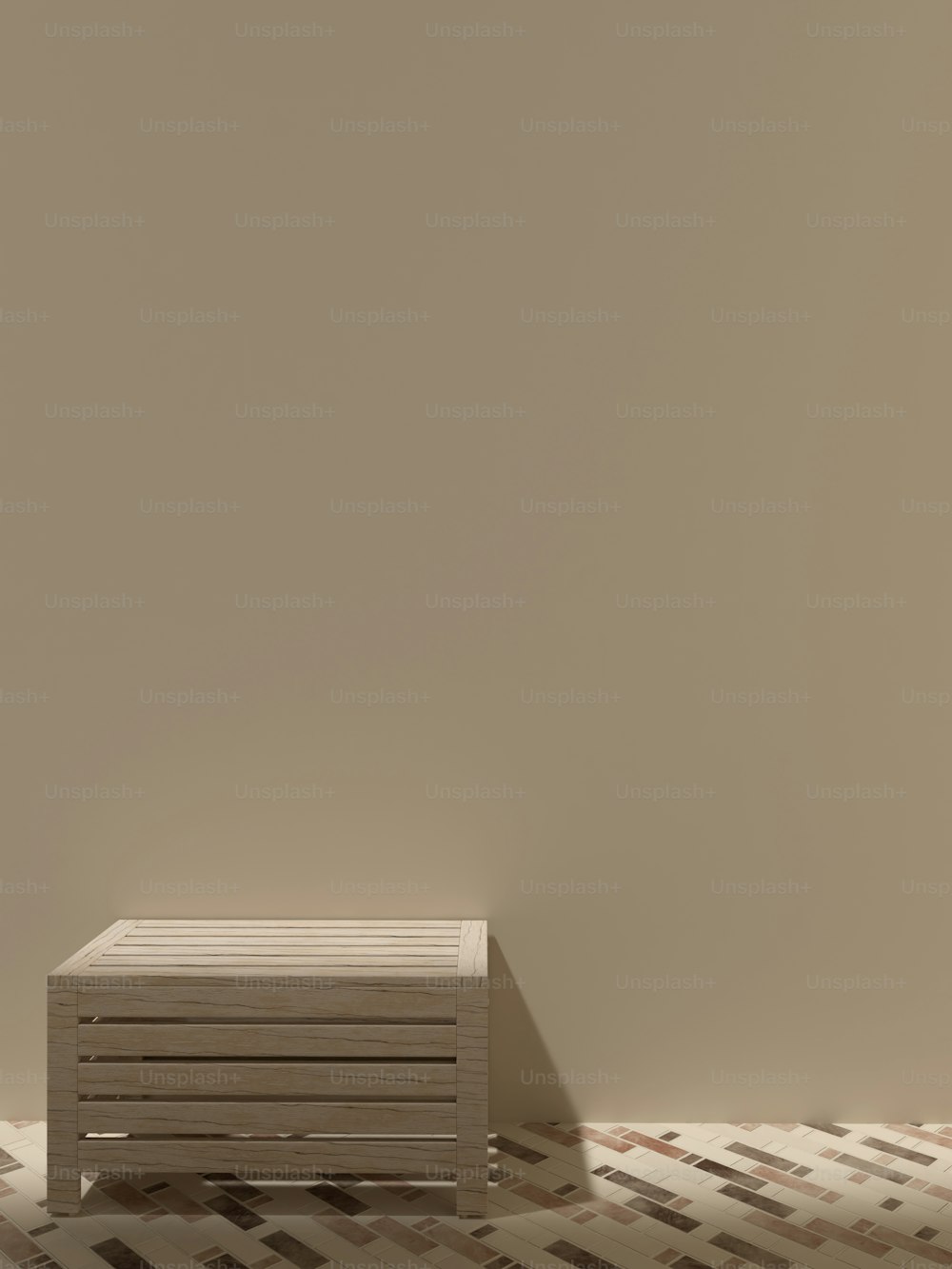 a wooden box sitting on top of a wooden floor