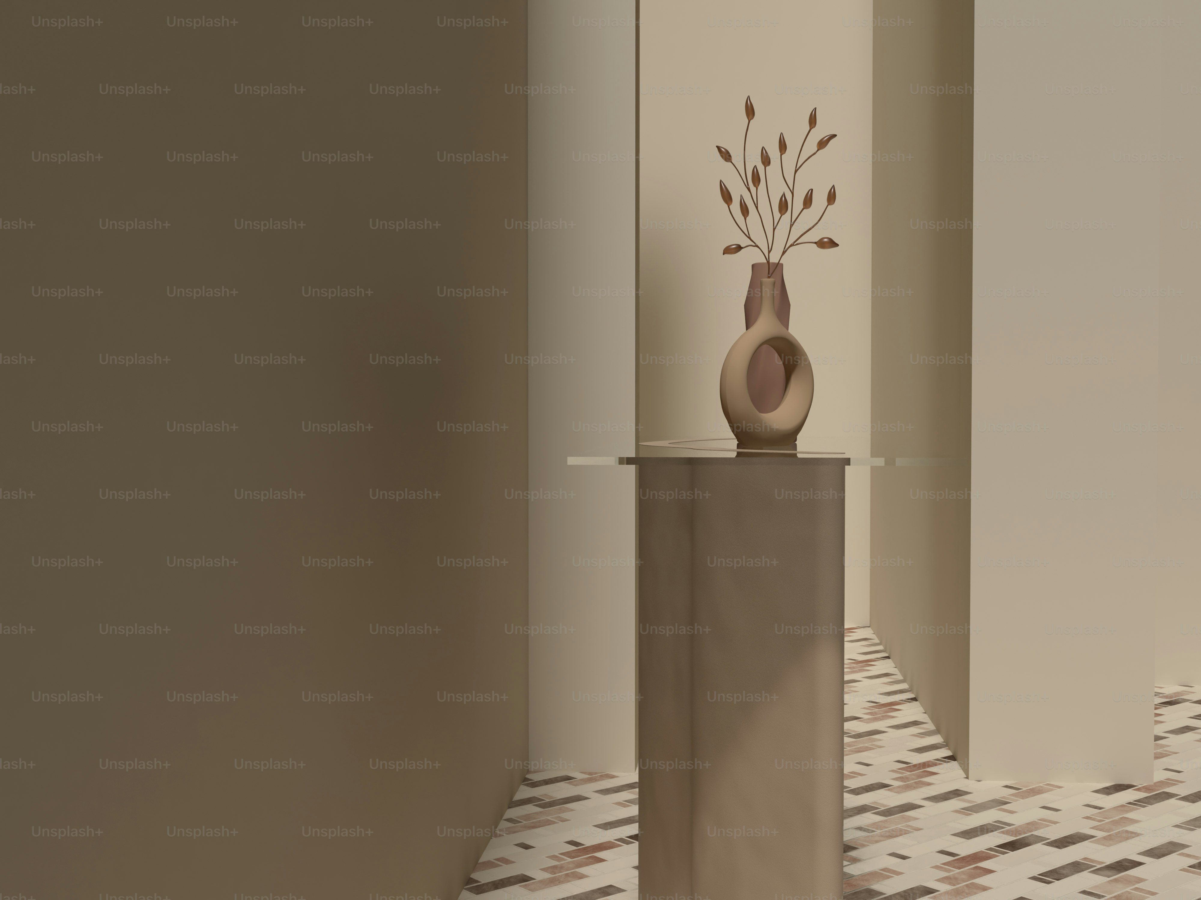 ガラステーブルの上に置かれた花瓶