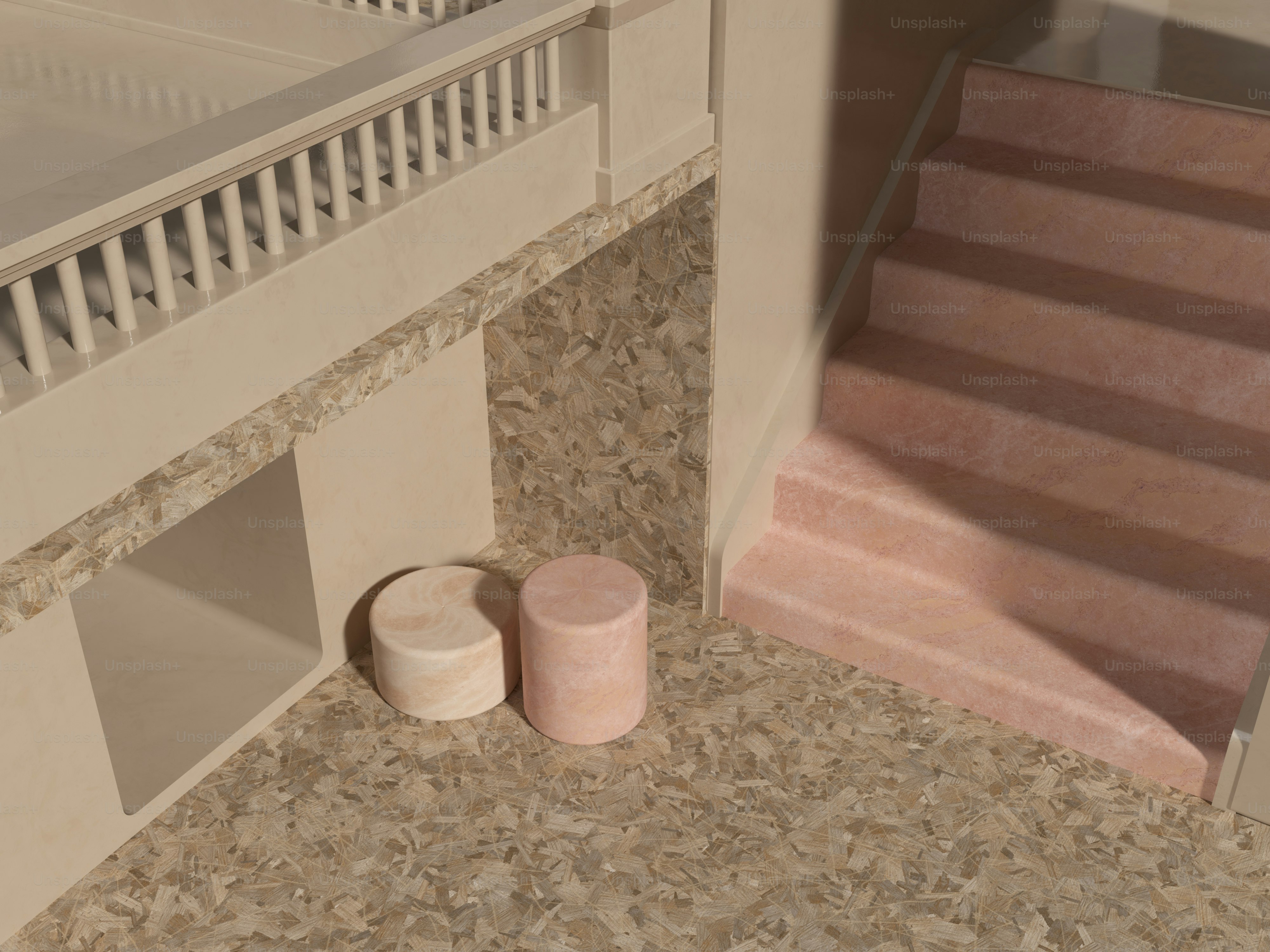 A room with a staircase and a set of steps photo – Interior Image on ...