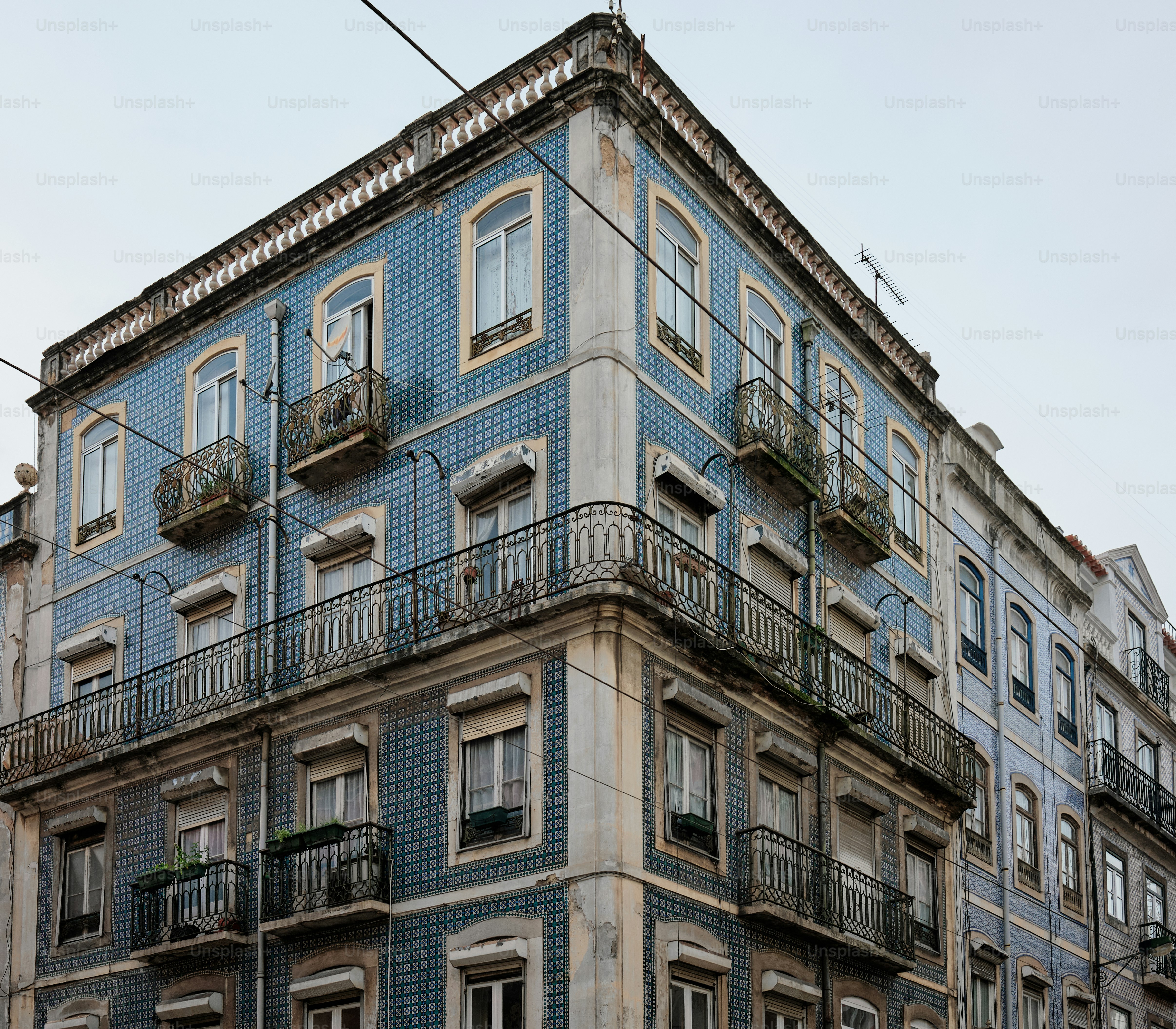 Fragment of the facade of a building in Lisbon