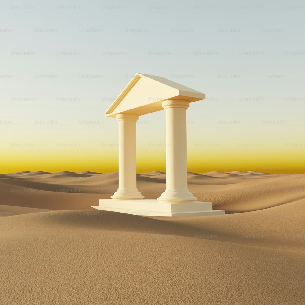 a small white structure in the middle of a desert
