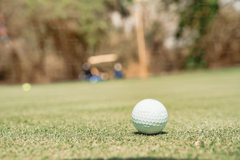 a golf ball sitting on top of a green field