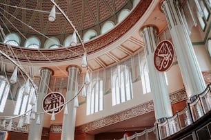 the inside of a building with a dome ceiling