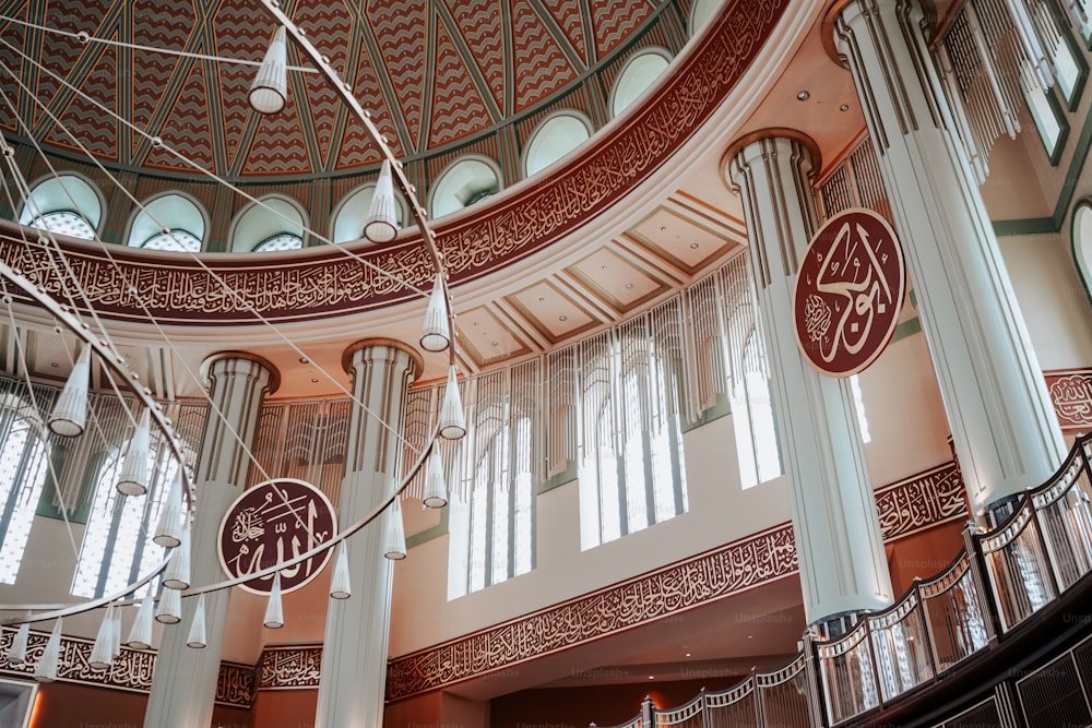 the inside of a building with a dome ceiling