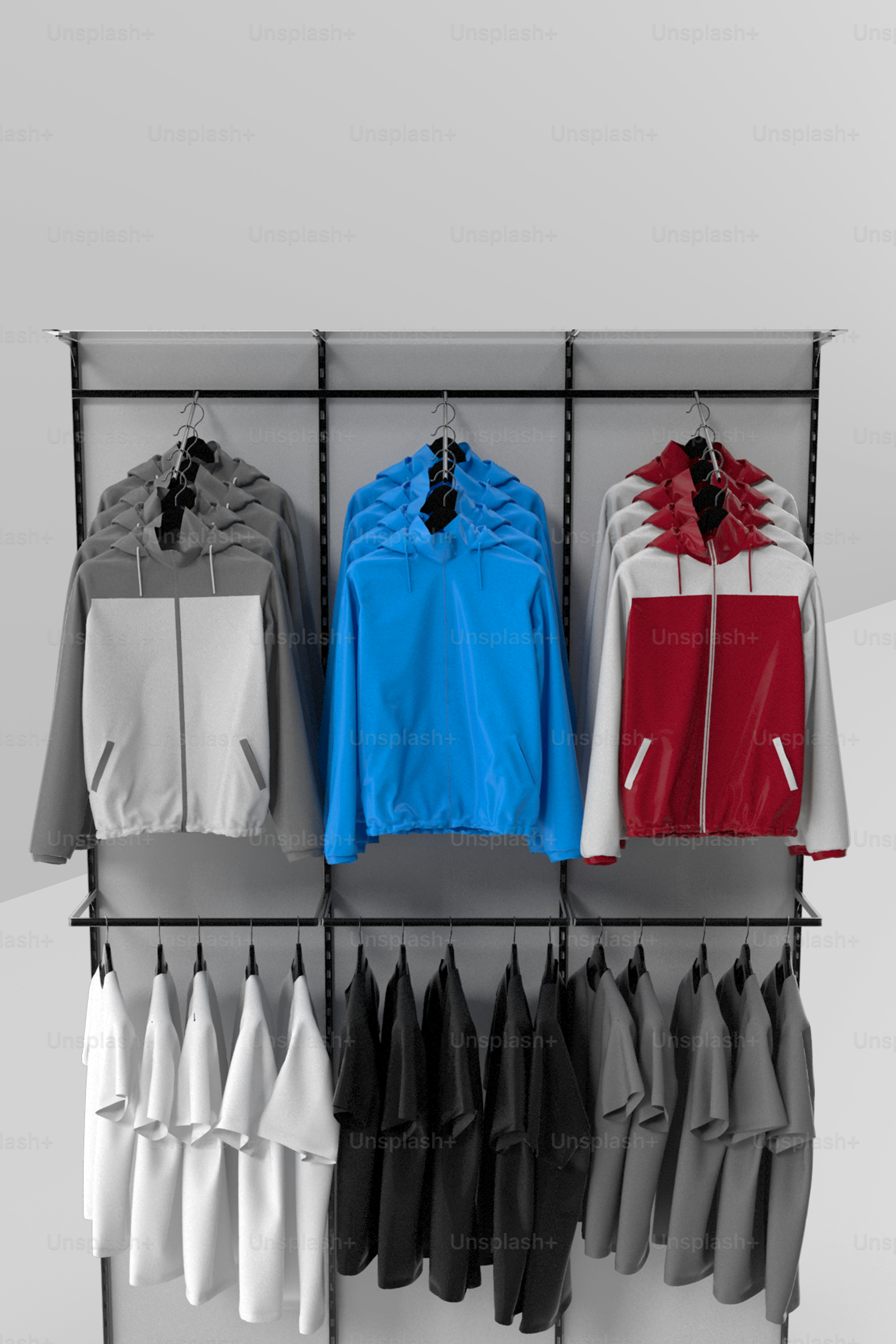 A rack with a variety of jackets hanging on it photo – Wardrobe Image ...