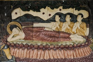 Un dipinto di una donna sdraiata su un letto
