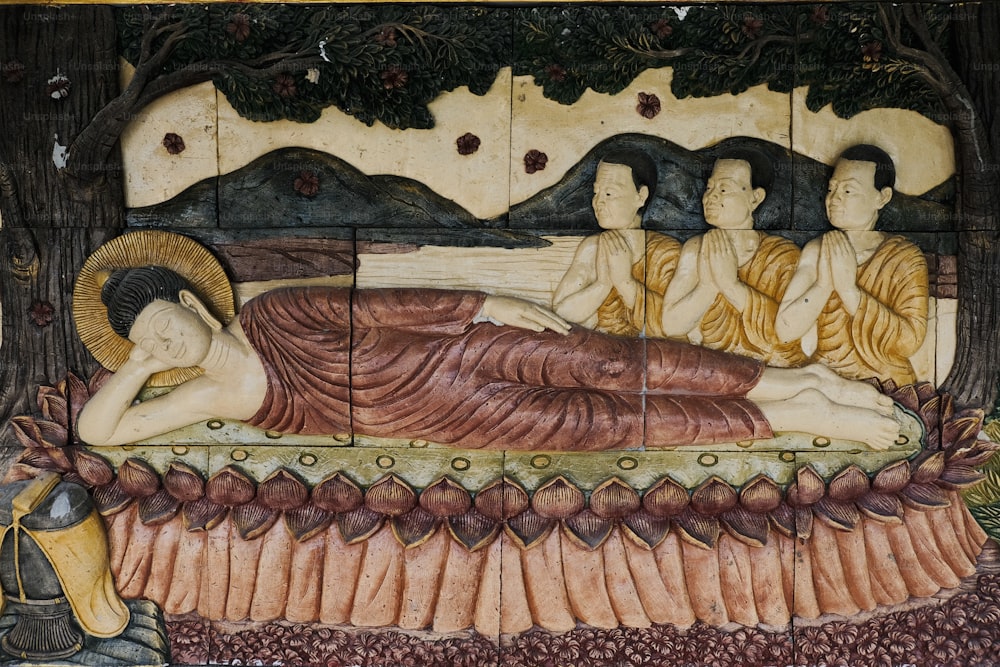 a painting of a woman laying on a bed