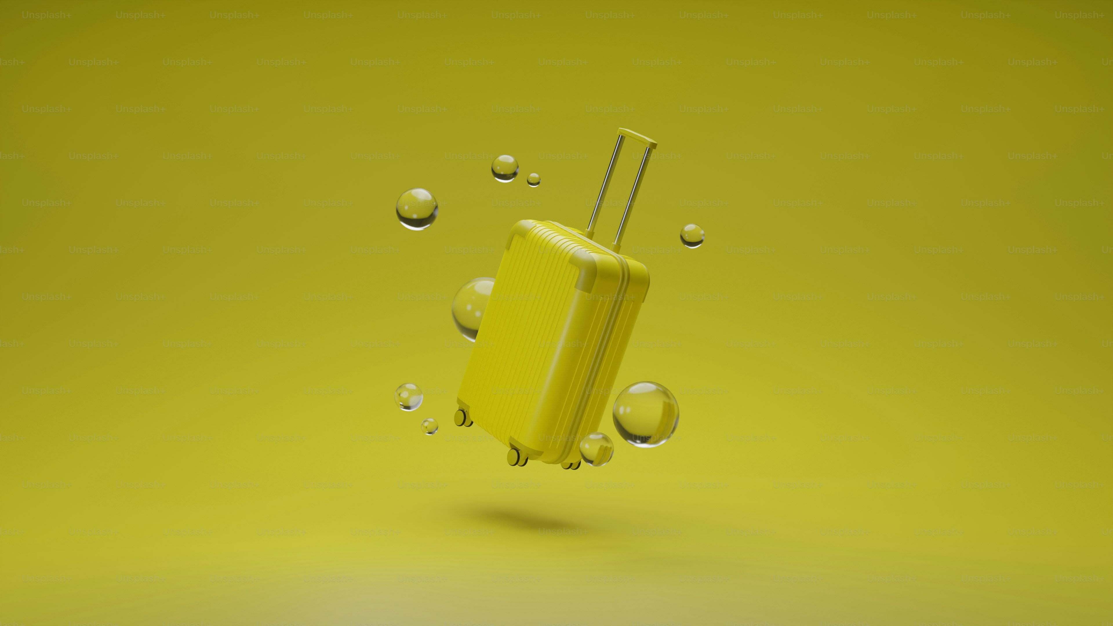 A yellow piece of luggage floating in the air photo – Luggage Image on ...