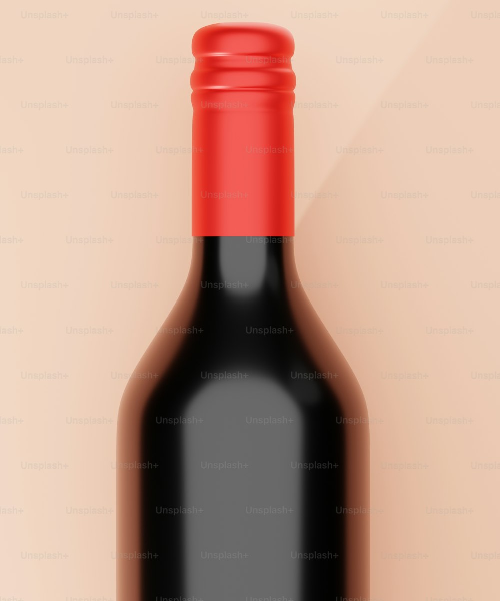 a bottle of wine with a red cap