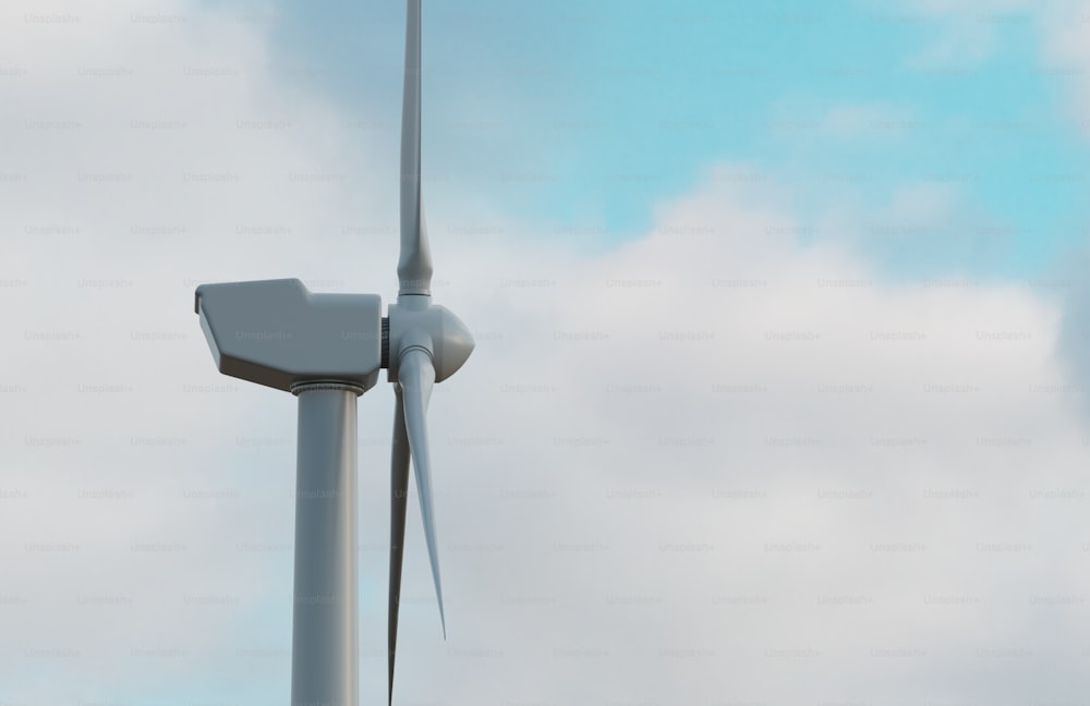 Eine Windkraftanlage mit blauem Himmel im Hintergrund