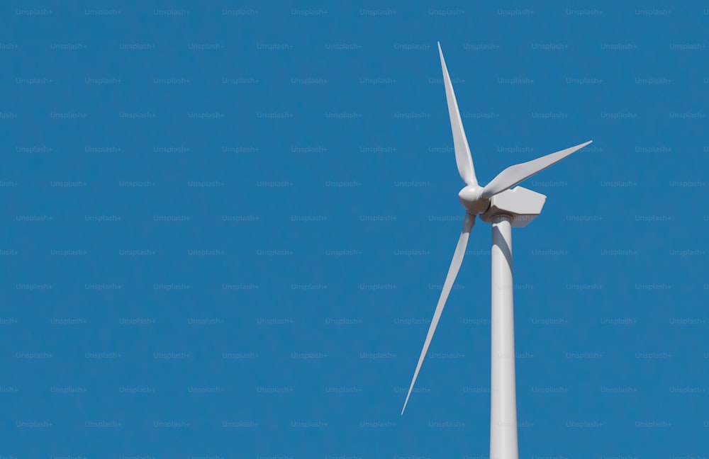 a wind turbine is shown against a blue sky