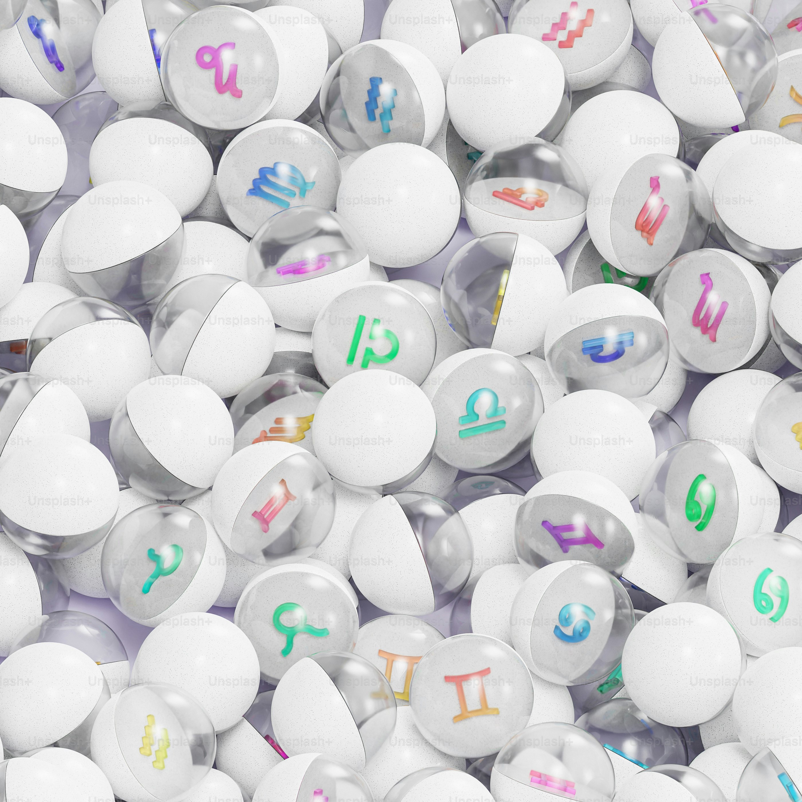 a lot of white balls with numbers on them