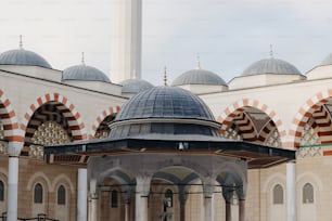 a large white building with a blue dome