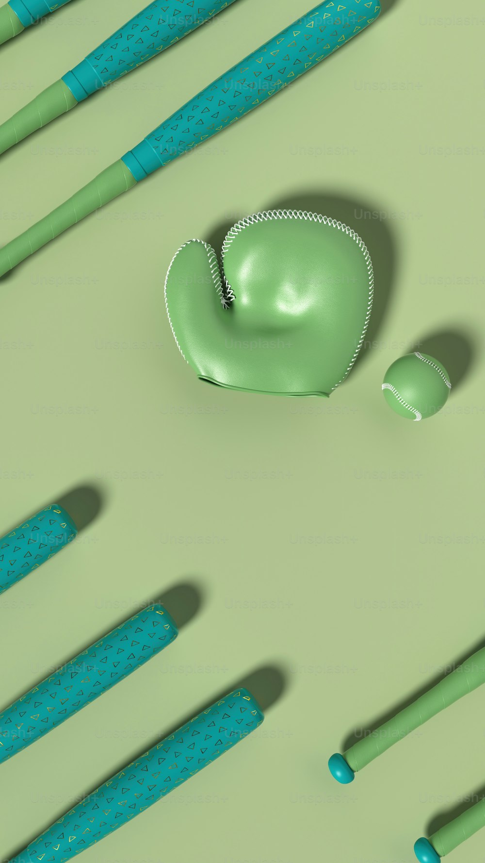 a group of green objects sitting on top of a table