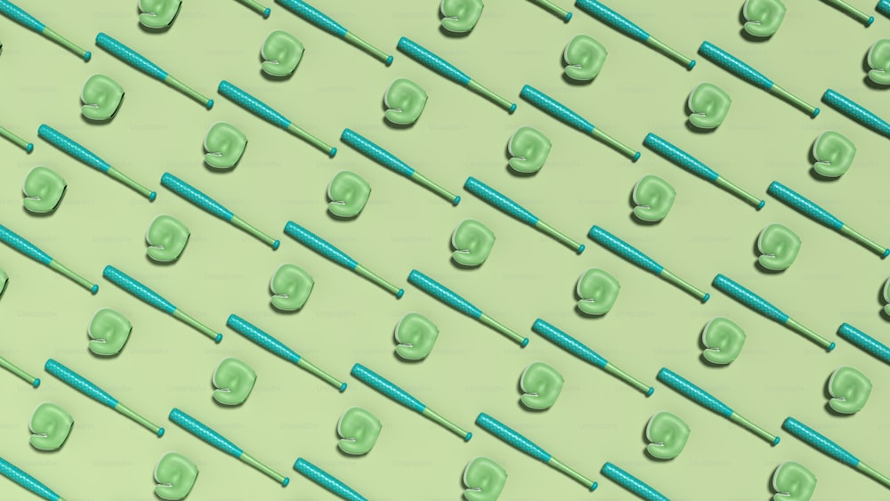 a green background with a pattern of toothbrushes and toothpaste