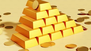 une pile de pi�èces d’or posée sur une table