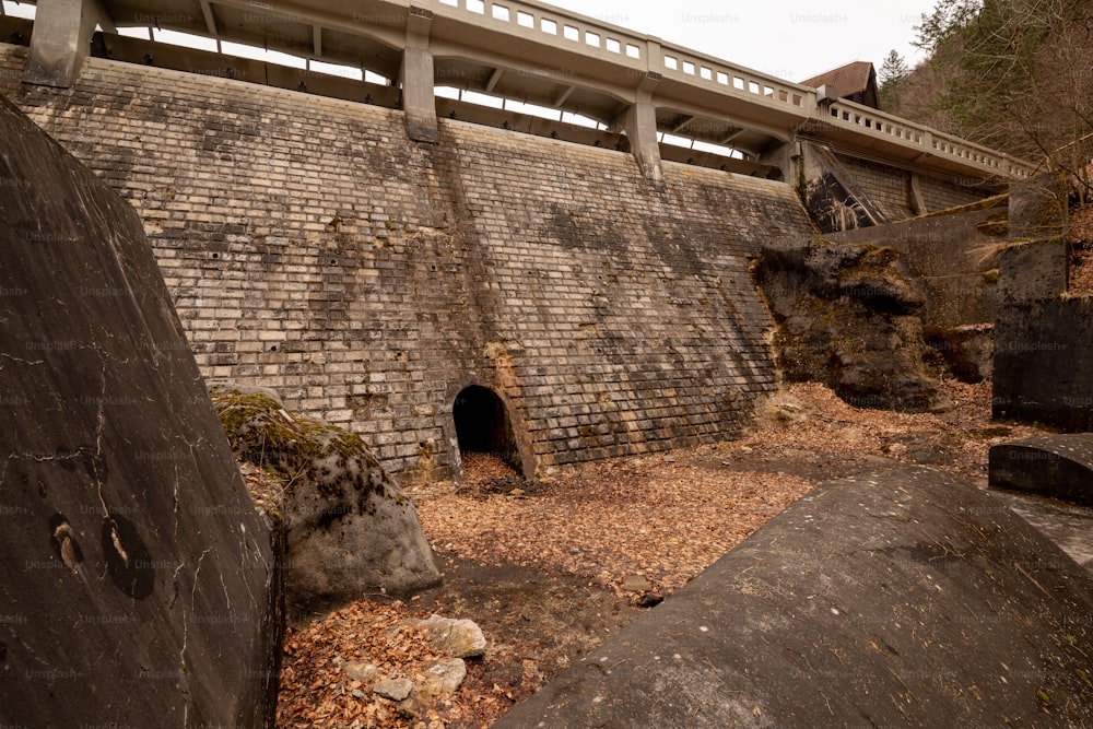 un muro di mattoni con un tunnel in esso