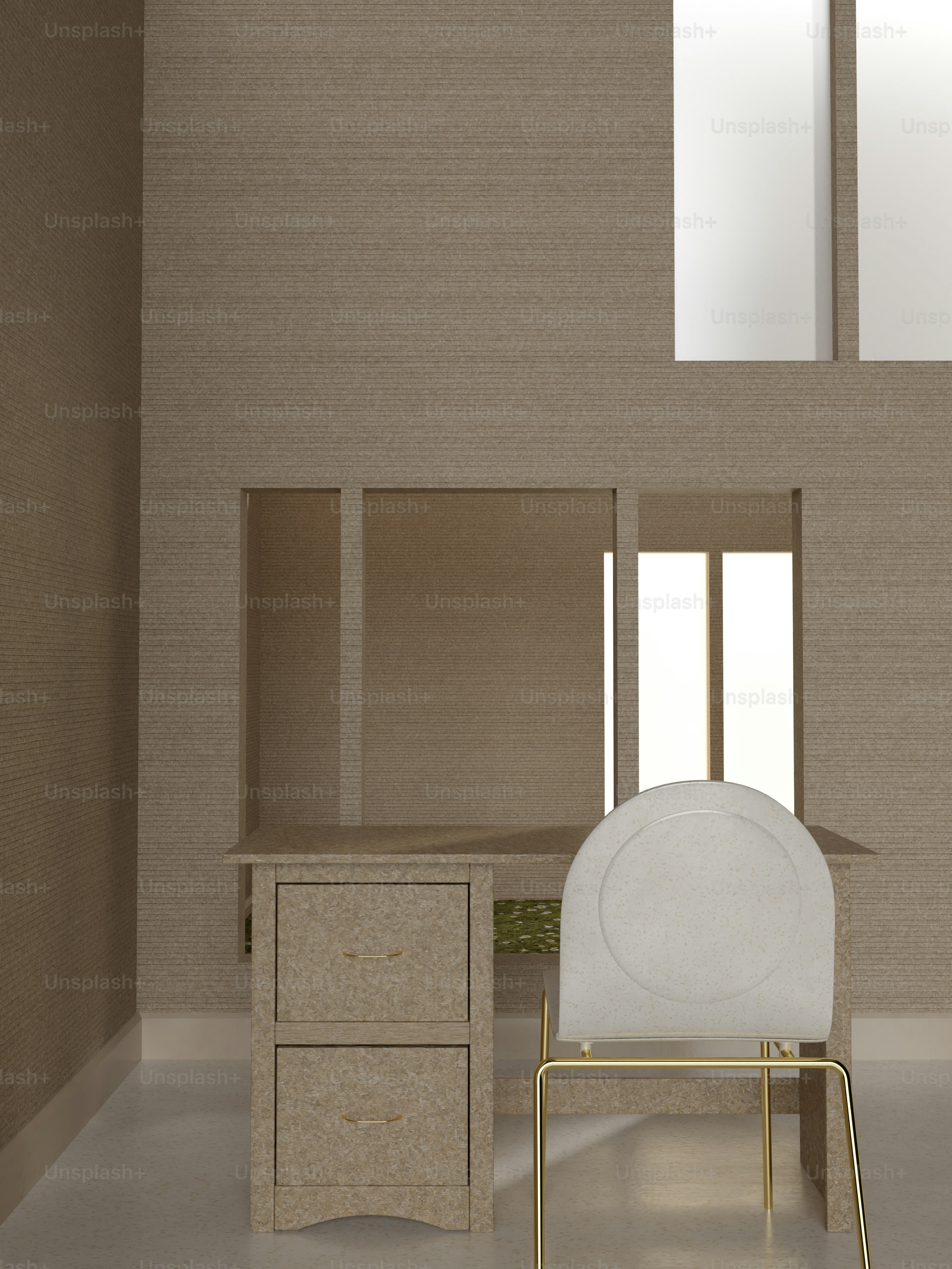 a chair and a desk in a room