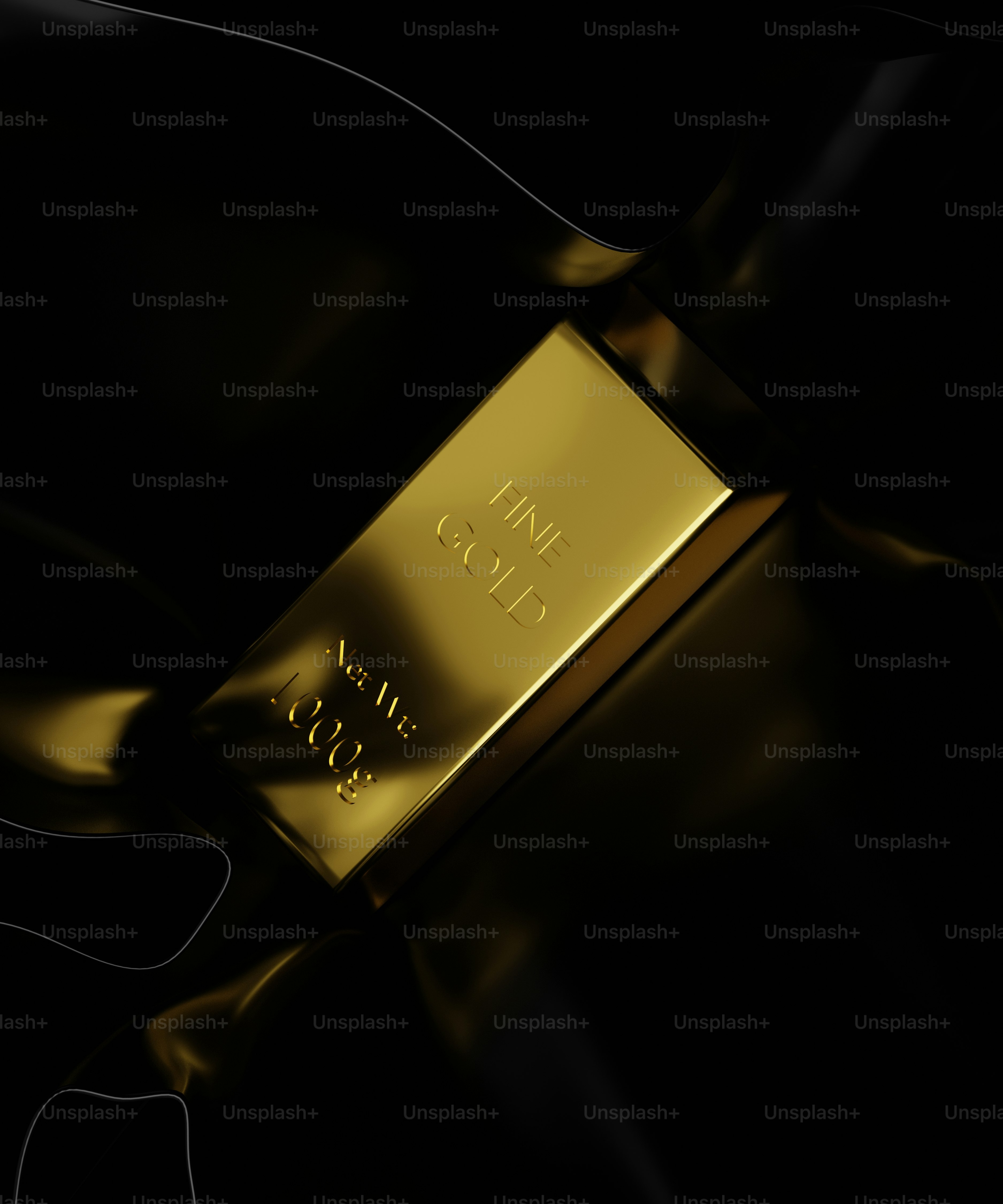 Gold bar on dark glossy cloth